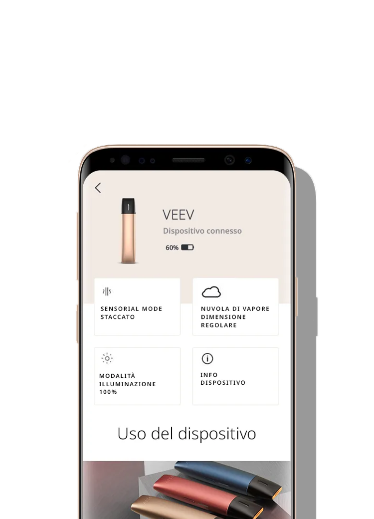Uno schermo del telefono cellulare che visualizza i servizi dell'app VEEV