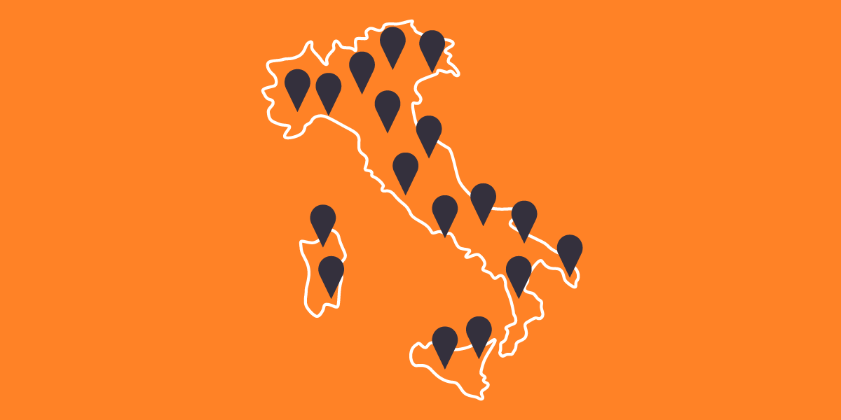 Punti vendita VEEV in Italia su sfondo arancione