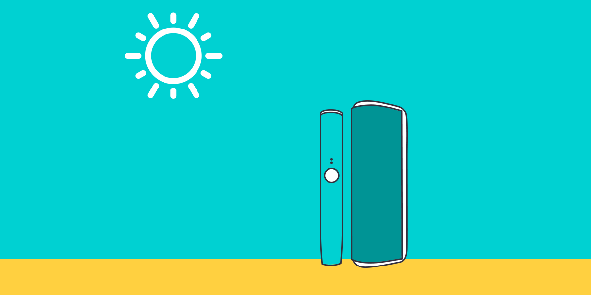 Immagine vettoriale di un riscaldatore di tabacco IQOS esposto al sole a rischio surriscaldamento