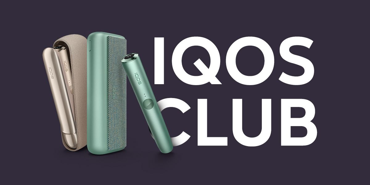 Scritta IQOS CLUB con riscaldatori di tabacco della linea ILUMA