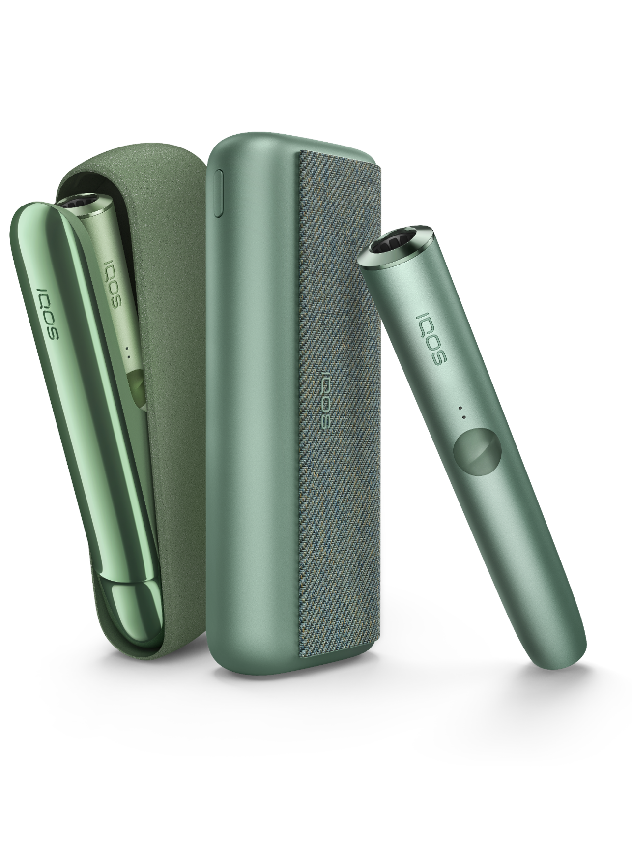 A Jade Green IQOS ILUMA PRIME Pocket Charger and Holder.