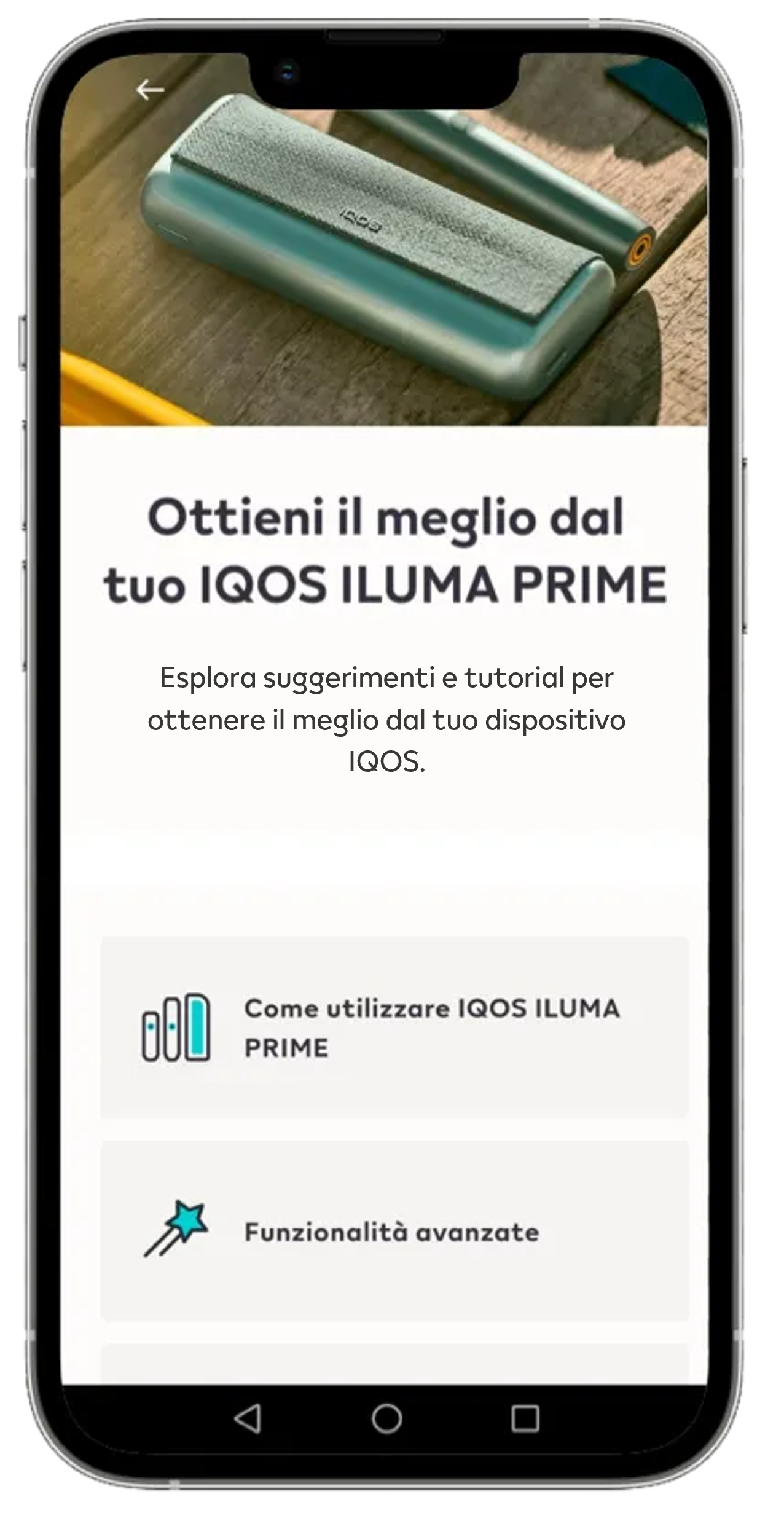 L'IQOS App su un telefono cellulare.