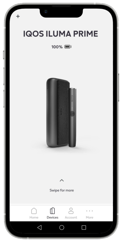 The IQOS app on a mobile phone.