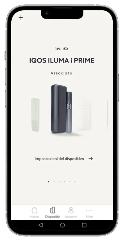 L'IQOS App su un telefono cellulare.