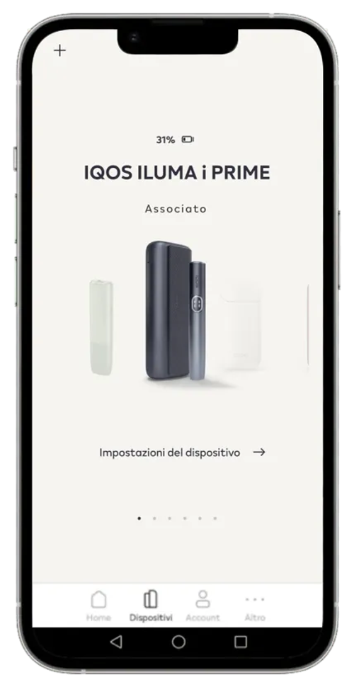 L'IQOS App su un telefono cellulare.