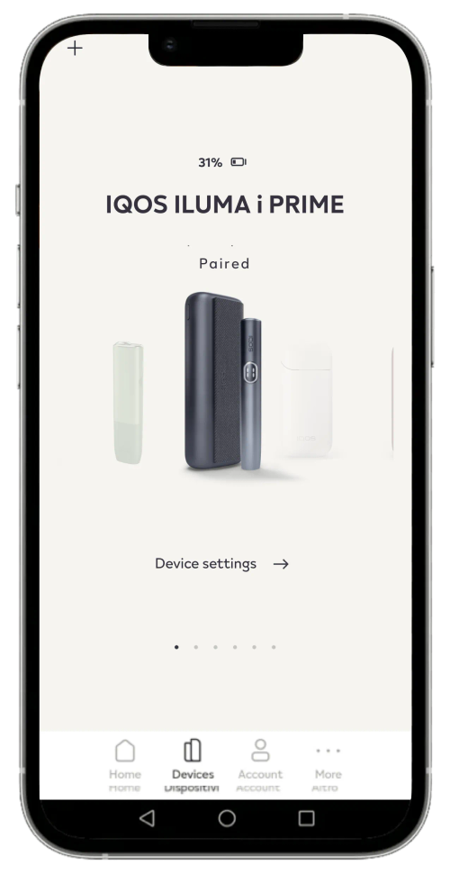 The IQOS app on a mobile phone.