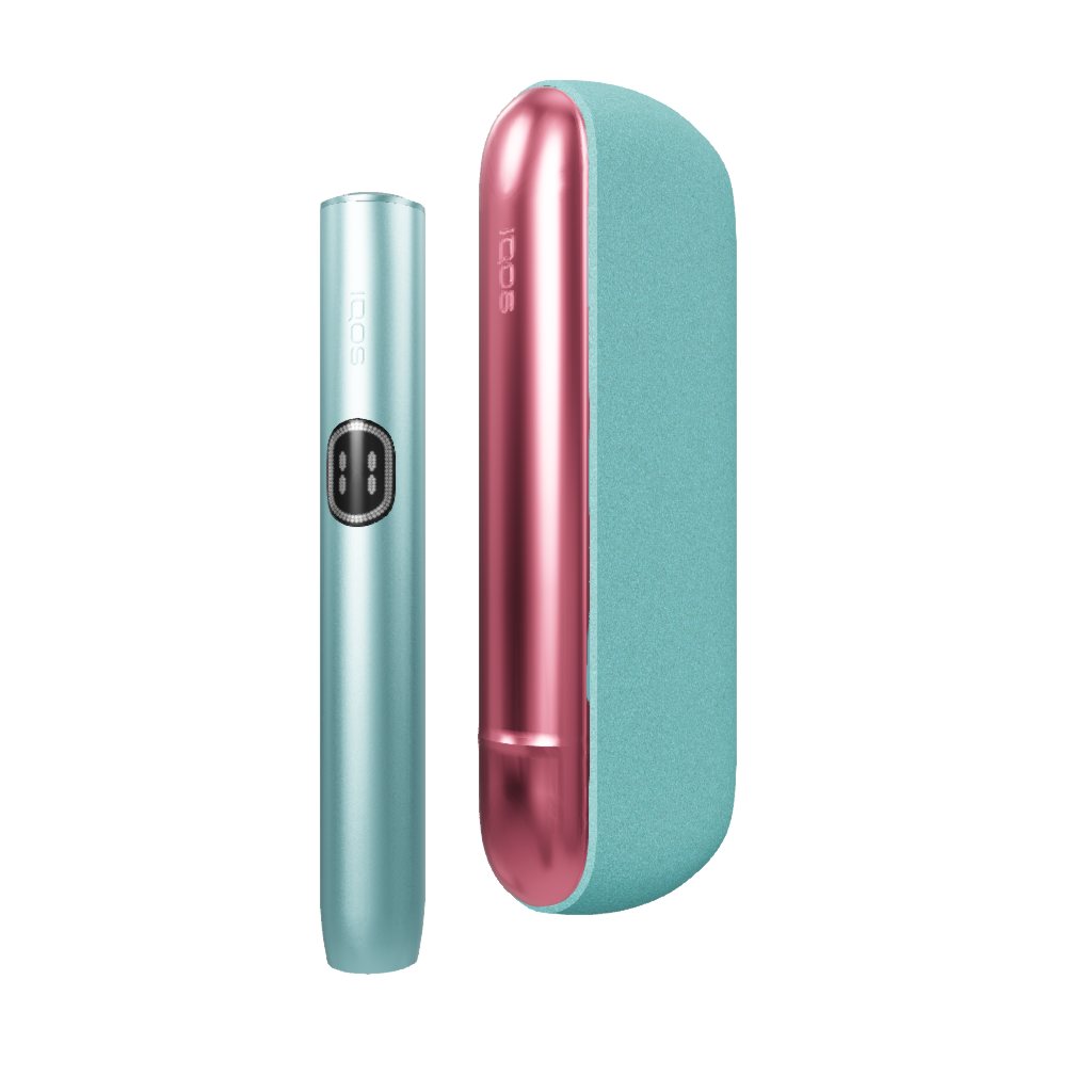 IQOS ILUMA i Breeze Blue + Cover laterale Metallic Sunset Red