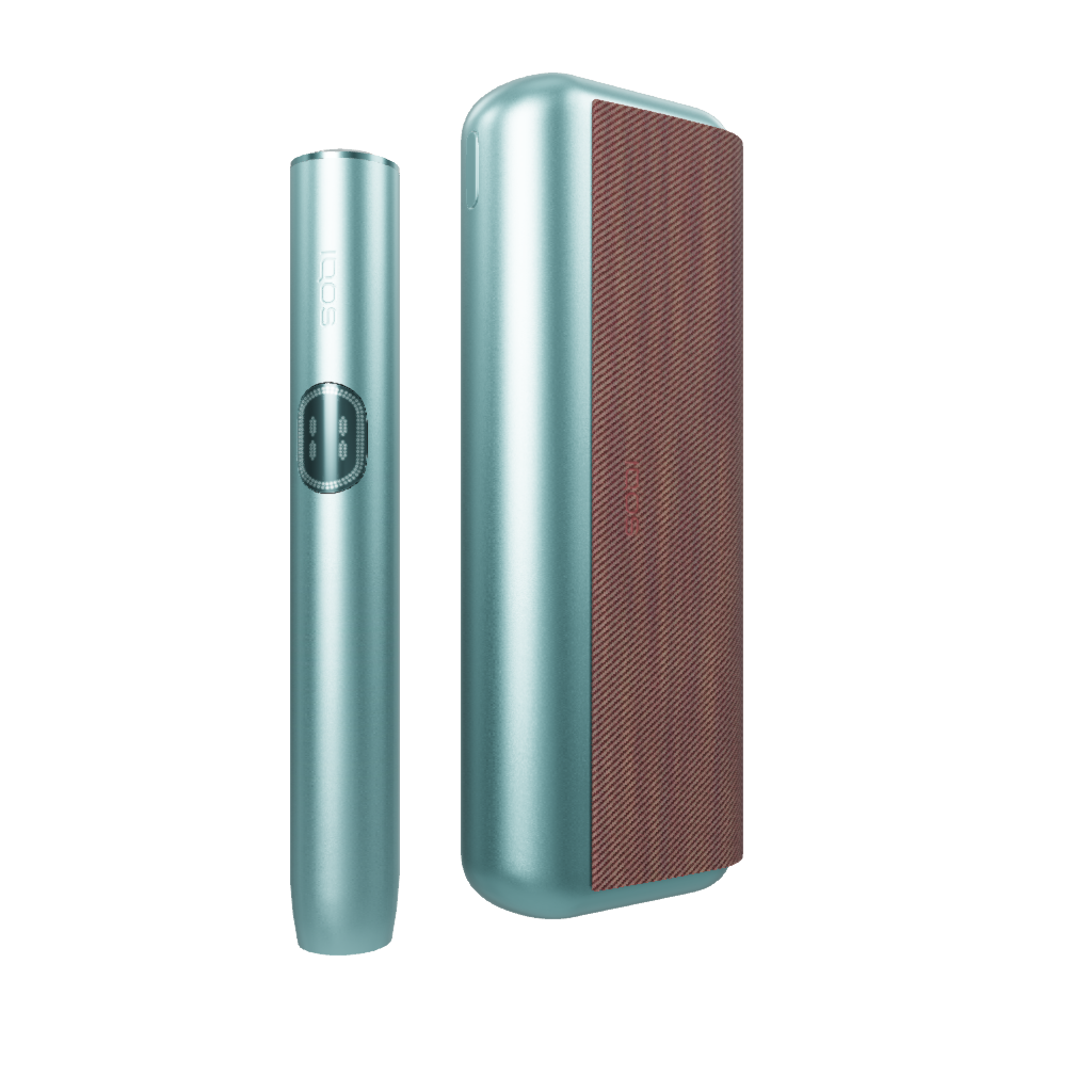 IQOS ILUMA i PRIME Breeze Blue + Cover in tessuto Warm Red