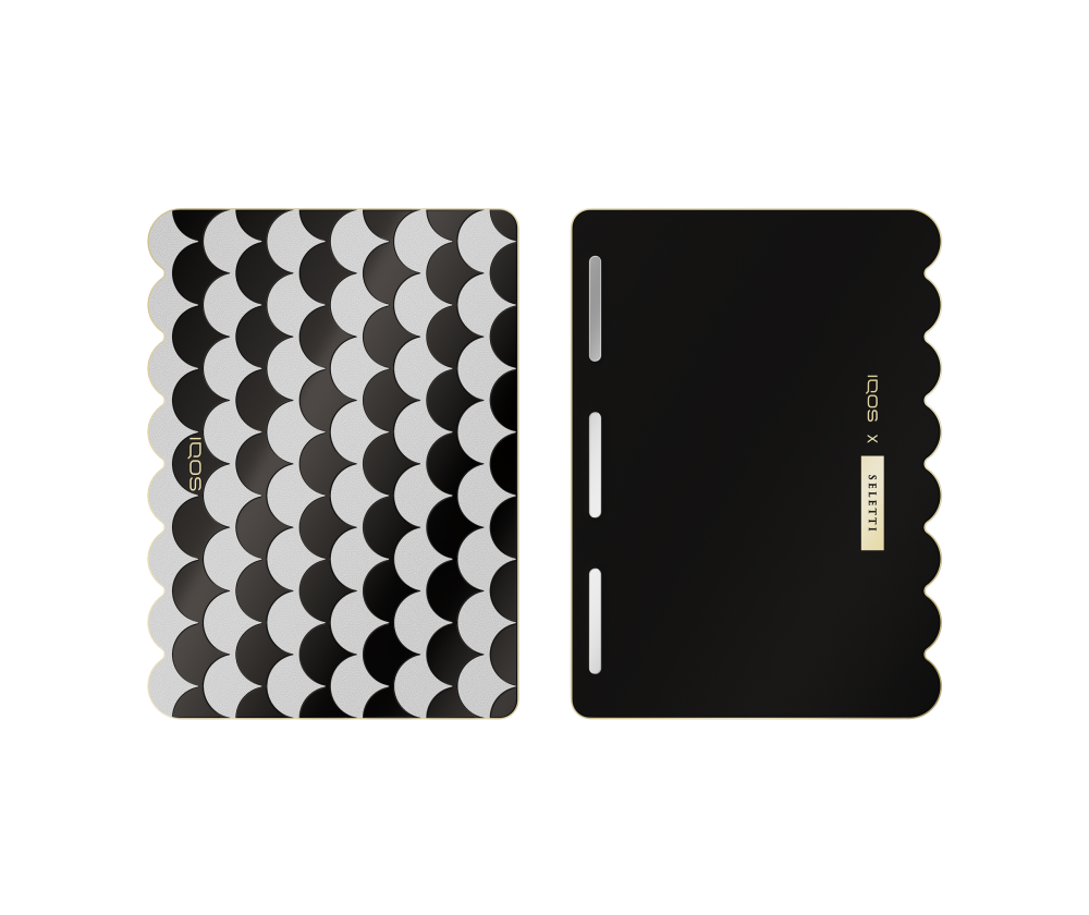 IQOS ILUMA i PRIME x Seletti Limited Edition Cover Scallop White Gold pattern fronte-retro main
