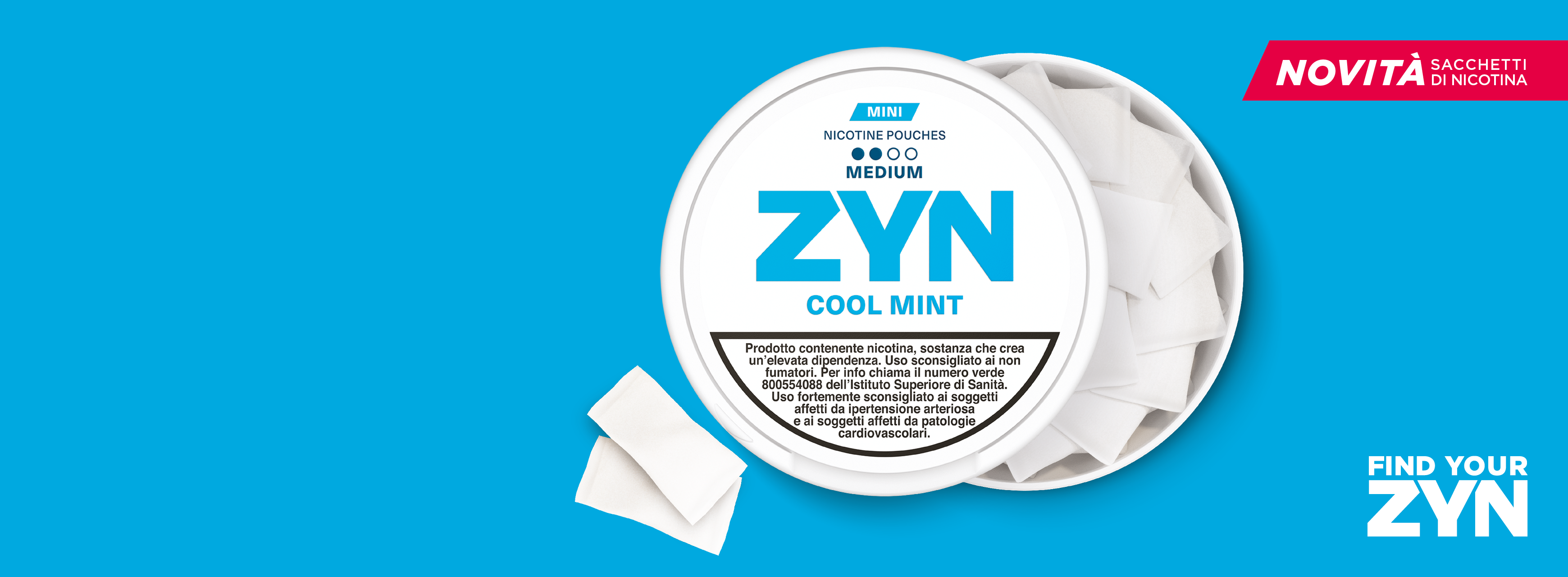 A can of nicotine pouches ZYN Cool Mint Mini size.