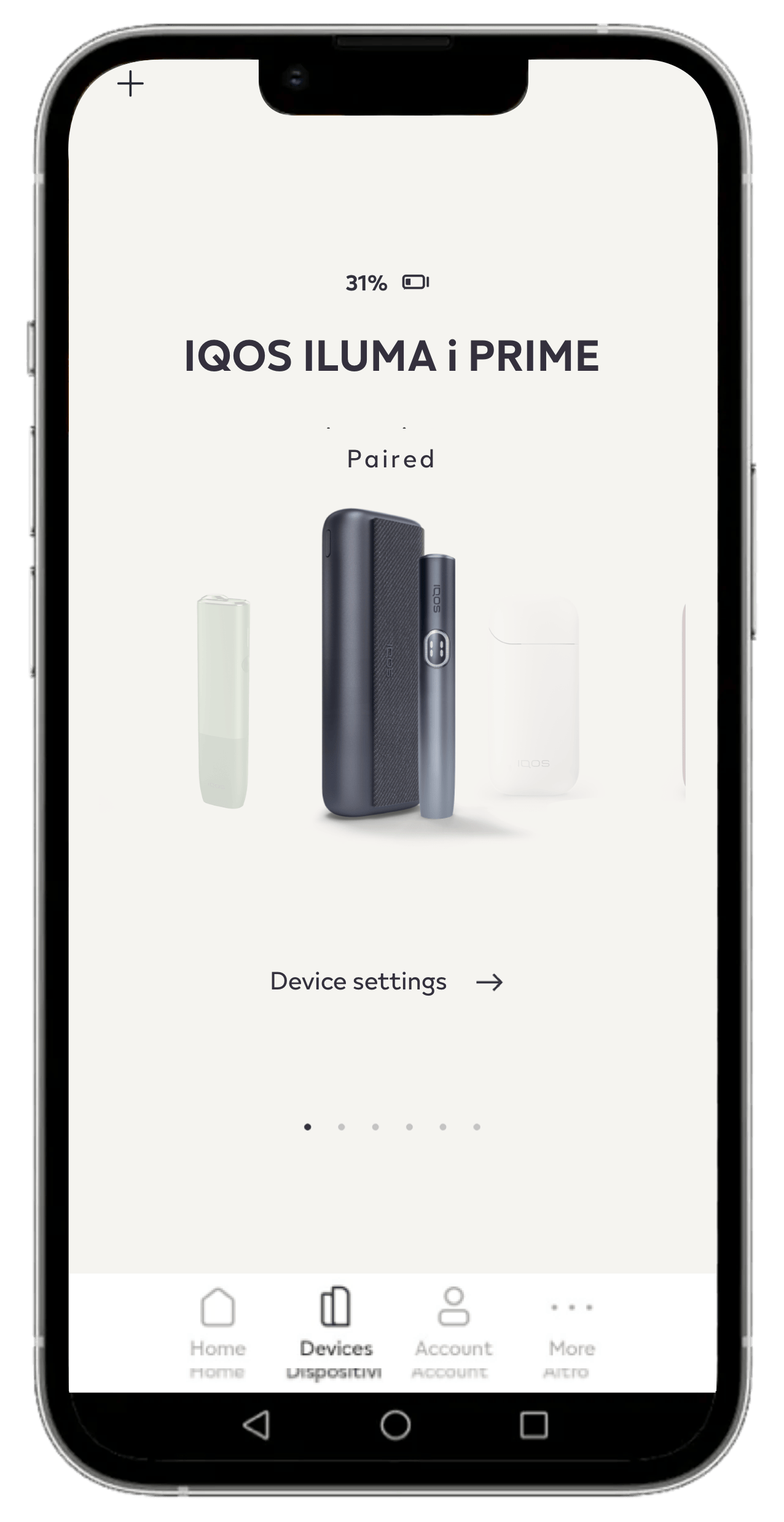 The IQOS app on a mobile phone.